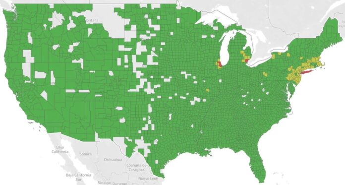 Map of US showing deaths