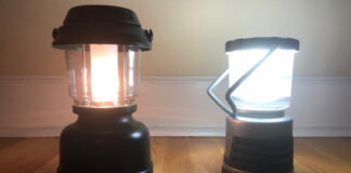 The LED Light (on right) is brighter than the incandescent bulb lantern