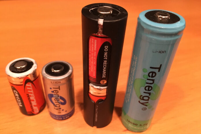 examples of CR123s and 18650 batteries