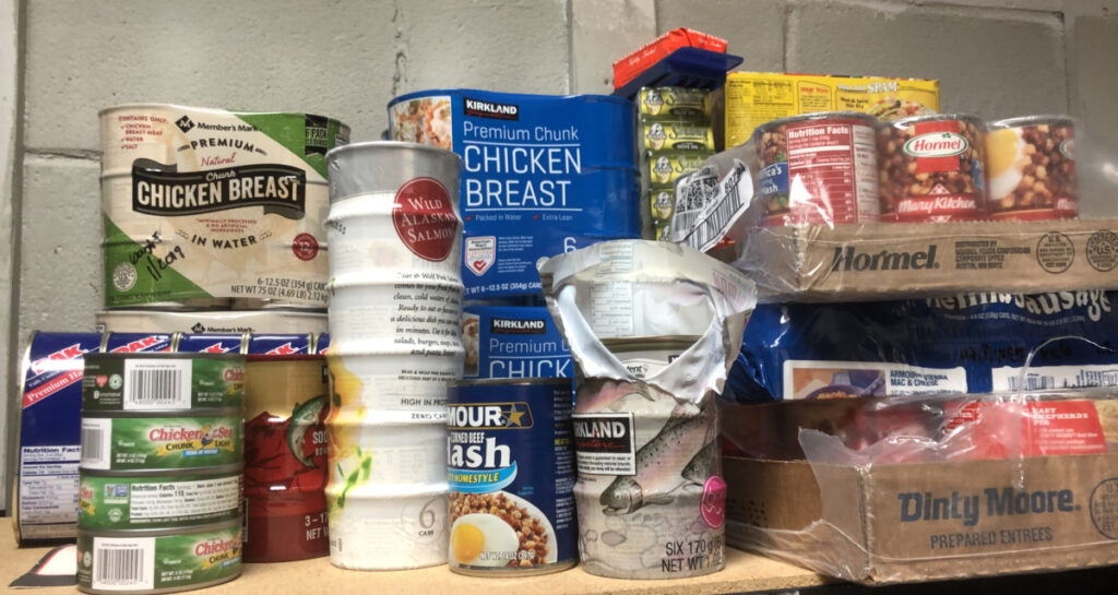 Canned meats on a shelf