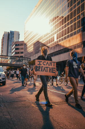 Marchers protesting the death of George Floyd during his arrest.