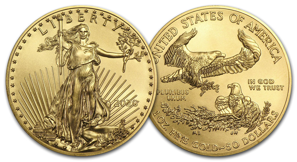 The face and back of gold American Eagle