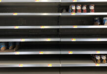 An empty soup shelf from May 2020