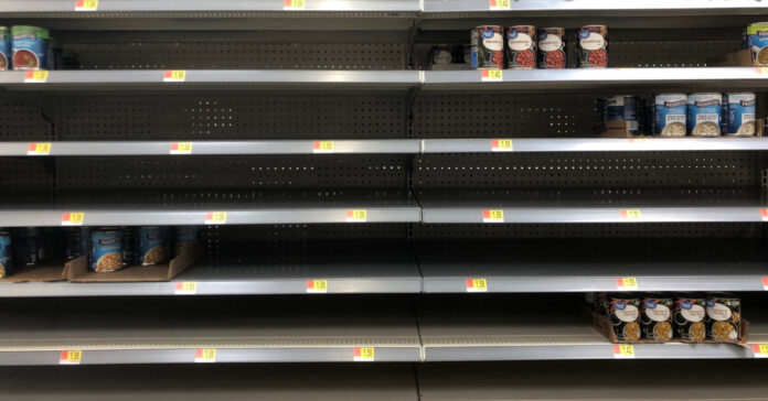 An empty soup shelf from May 2020