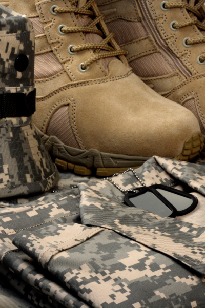 military boots and uniform