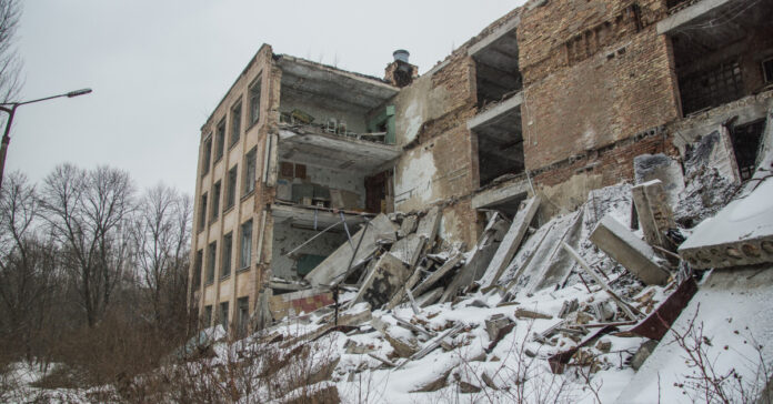 broken down Soviet building
