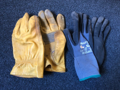 two pairs of work gloves