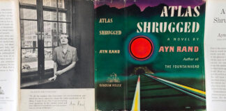 This is the jacket cover of the first edition of Atlas Shrugged by Ayn Rand.