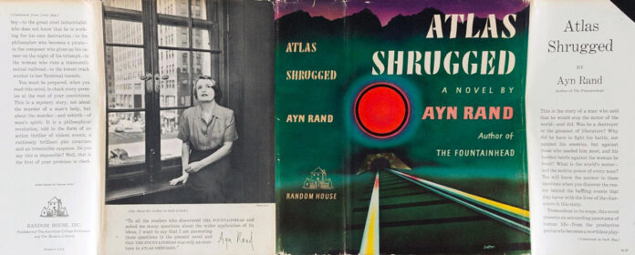 This is the jacket cover of the first edition of Atlas Shrugged by Ayn Rand.