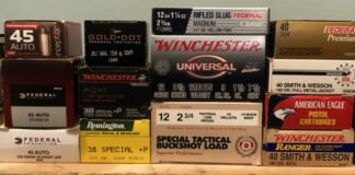 Stacks of different calibers and brands of ammunition