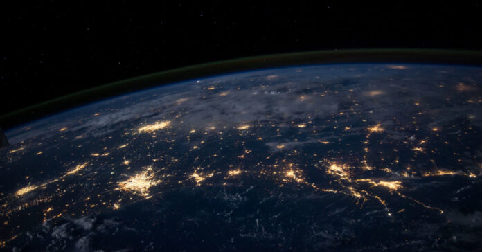 The earth seen from space at night. Image from Pixabay.