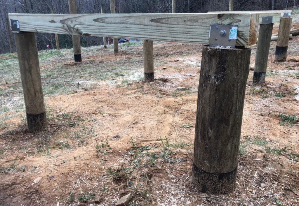 Leveled support posts and beams for our chicken coop