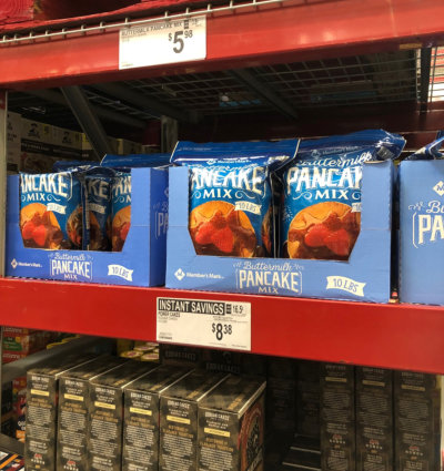 Pancake mix for sale at Sam's Club