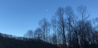A half moon is seen in late afternoon