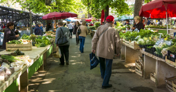 Shoppers at a farmers' market