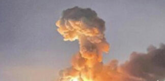 An explosion in Ukraine during Russian attack.