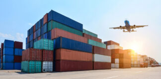 Containers in a pile waiting to be shipped.