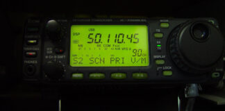 A radio transceiver capable of receiving and broadcasting on HF, VHF and UHF bands.