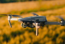 A consumer drone in flight