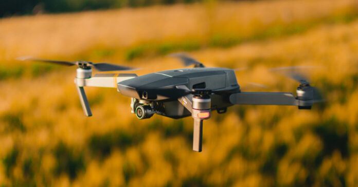 A consumer drone in flight