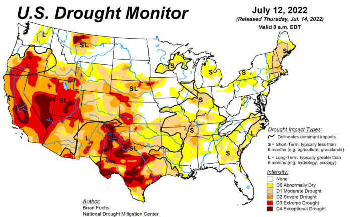Drought monitor for July 12, 2022