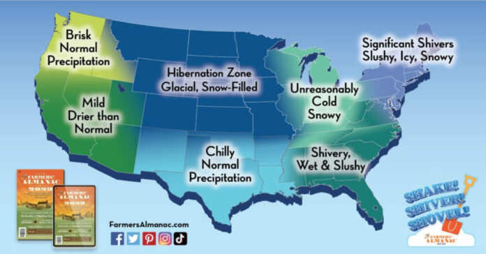 Farmers' Almanac winter forecast map