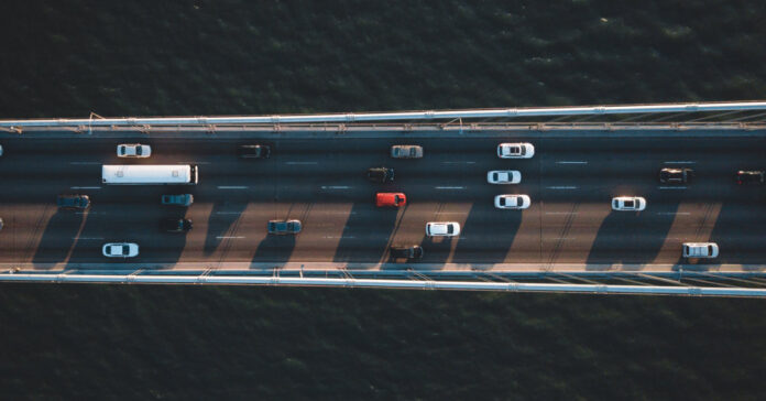 A highway bridge seen from above