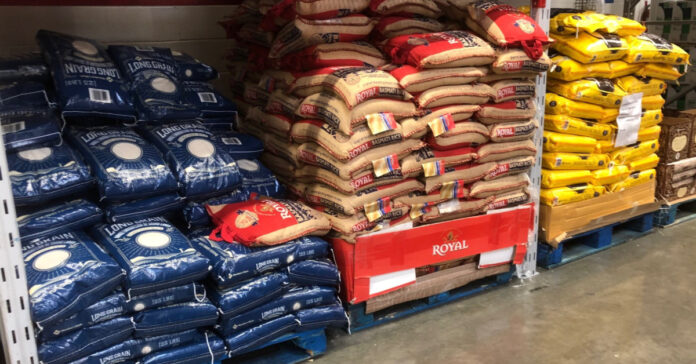 Pallets of rice at Sam's Club