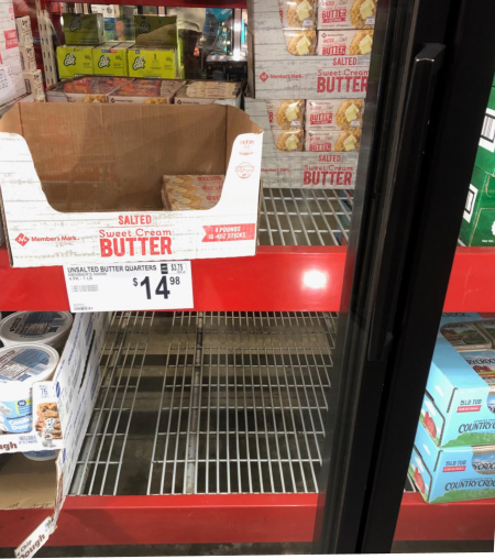 Butter and eggs were among the few items in short supply at our Sam's Club this week.