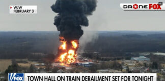 Image of a Fox news video showing the "controlled burn" in East Palestine, Ohio