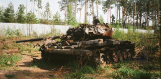 A destroyed tank in the Kyiv Oblast, Ukraine