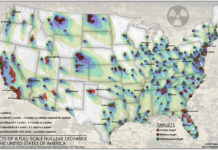 A map showing potential fallout after a nuclear attack.