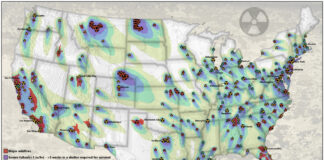 A map showing potential fallout after a nuclear attack.