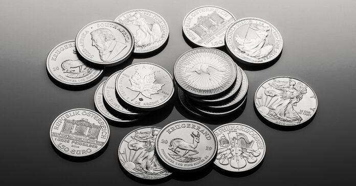 A selection of one-ounce coins issued by government mints from around the world.