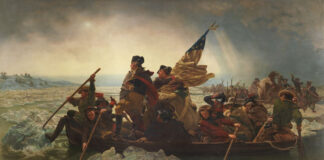 Washington Crossing the Delaware during the Revolutionary War, as painted by Emanuel Leutze.