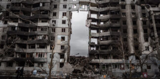 A building in Ukraine destroyed in the war with Russia.