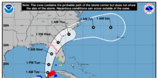 Hurricane Idalia's projected path as of 7 a/,/ 8/28/23.