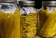 Sealed jars of pasta with oxygen abosorbers.