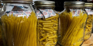 Sealed jars of pasta with oxygen abosorbers.