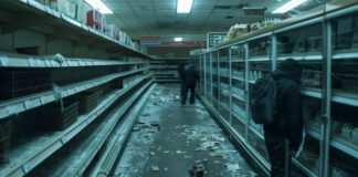An AI-generated image of what a looted grocery store might look like several days after a grid-down event.