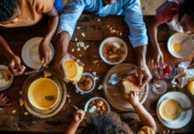 A family enjoying porridge for breakfast.