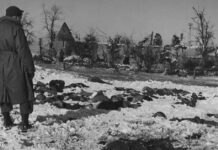 A scene from the Malmedy massacre committed by German troops during WWII.