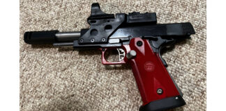 This was a state of the art pistol in the late 1990s and featured an early (and large) red dot. Pete got it out of the safe for the first time in years.