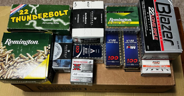 A selection of the .22LR ammunition Pete has accumulated over the years.