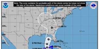 Projected path of a hurricane expected to hit the Gulf Coast on Thursday, Sept. 27, 2024.