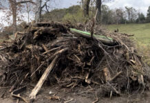 One of many debris piles left when the flood waters receded.