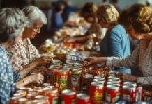 I didn't want to feature real people, so this is an AI-generated version of what a relief center looked like. There really was piles of canned goods, but the people weren't as well dressed nor had they done their hair due to the lack of water and electricity.