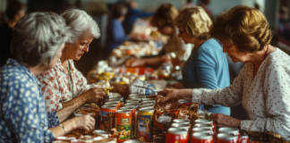 I didn't want to feature real people, so this is an AI-generated version of what a relief center looked like. There really was piles of canned goods, but the people weren't as well dressed nor had they done their hair due to the lack of water and electricity.