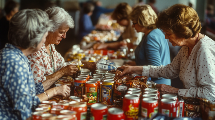 I didn't want to feature real people, so this is an AI-generated version of what a relief center looked like. There really was piles of canned goods, but the people weren't as well dressed nor had they done their hair due to the lack of water and electricity.