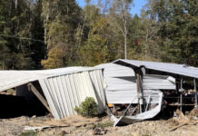 A building on the edge of the flood plane damaged by Hurricane Helene.